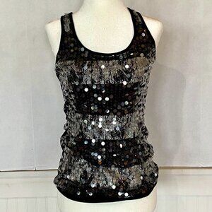 Black Sequined Club Tank Top Sz S